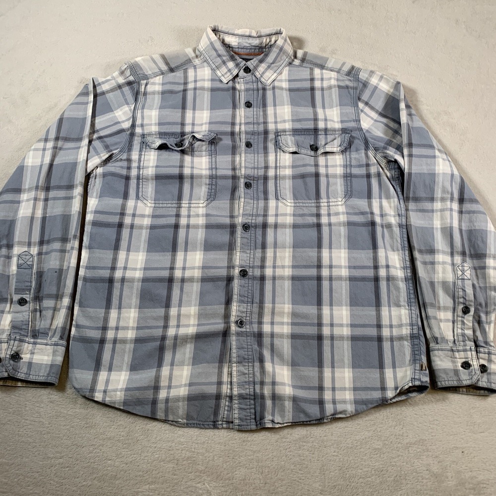 Gander Mountain Guide Series Shirt Mens Medium Blue Plaid Pockets Long Sleeve